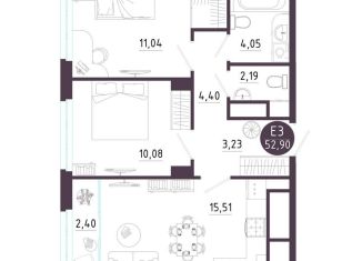 Продажа 2-ком. квартиры, 52.9 м2, Рязань