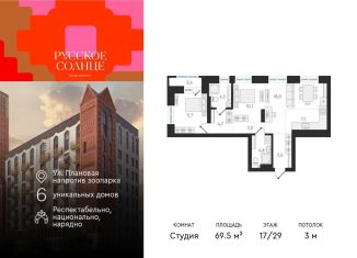 Продается двухкомнатная квартира, 69.5 м2, Новосибирск, жилой комплекс Русское солнце, 2