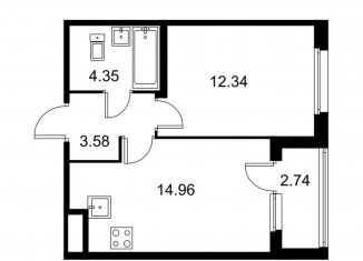 Продам 1-комнатную квартиру, 36.6 м2, Колпино