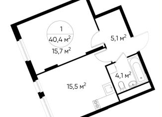 Продажа 1-ком. квартиры, 40.4 м2, деревня Рассказовка, деревня Рассказовка, 1