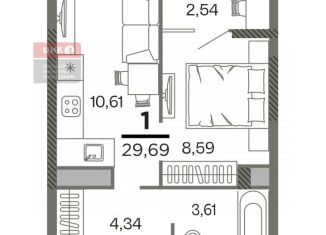 Продается 1-комнатная квартира, 29.7 м2, Рязань, Октябрьский район