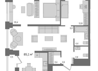 Трехкомнатная квартира на продажу, 85.1 м2, Новосибирск, метро Гагаринская