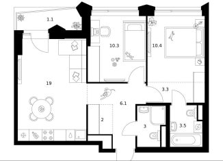 Продажа двухкомнатной квартиры, 58.7 м2, Москва, ЗАО