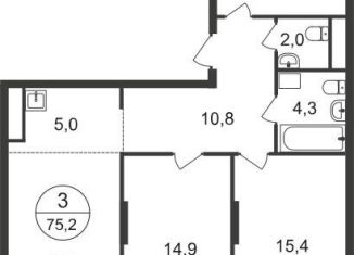 Продажа трехкомнатной квартиры, 75.2 м2, Московский, 11-я фаза, к4