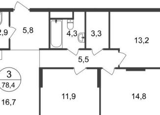 Продам 3-комнатную квартиру, 78.4 м2, Москва, 11-я фаза, к3