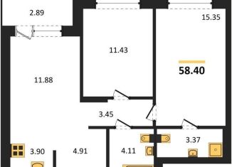 2-ком. квартира на продажу, 58.4 м2, Новосибирск, Пермская улица, 12к2