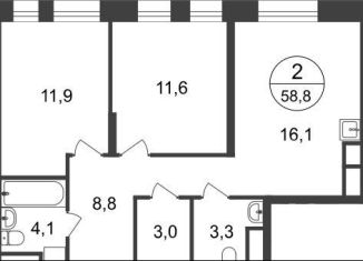 Продам 2-ком. квартиру, 58.8 м2, Москва, 11-я фаза, к3