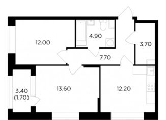 Продается двухкомнатная квартира, 56.4 м2, Московская область