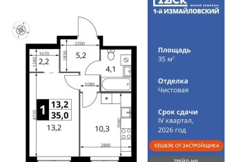 Продажа однокомнатной квартиры, 35 м2, Москва, ВАО, Монтажная улица, вл8/24