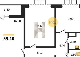 Продается 2-комнатная квартира, 59.1 м2, Воронеж, Центральный район, улица Шишкова, 140Б/6