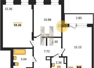 Продаю 2-ком. квартиру, 59.3 м2, Воронеж, Левобережный район