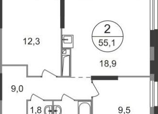 Двухкомнатная квартира на продажу, 55.1 м2, Московский, 9-я фаза, к2