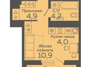 Продаю квартиру студию, 26.5 м2, Екатеринбург, Октябрьский район, жилой комплекс Новокольцовский, 2