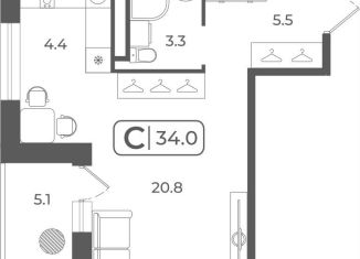 Продается квартира студия, 33.8 м2, Тюмень, Ленинский округ