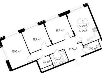 Продам 3-комнатную квартиру, 79.2 м2, деревня Рассказовка, деревня Рассказовка, 1