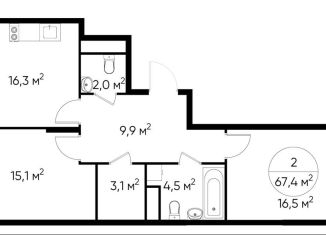 Продается двухкомнатная квартира, 67.4 м2, деревня Рассказовка, деревня Рассказовка, 1