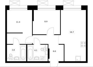 Продажа 2-комнатной квартиры, 51.5 м2, Санкт-Петербург, метро Лиговский проспект, жилой комплекс Аэронавт, 1