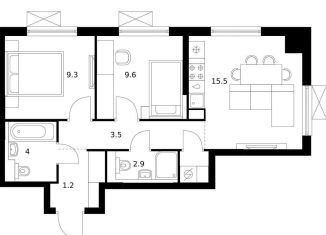 Продается 2-ком. квартира, 51.2 м2, Екатеринбург, метро Ботаническая