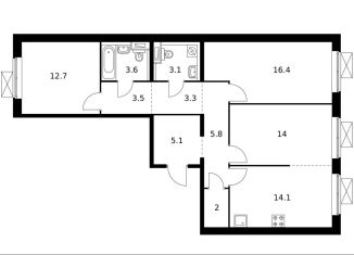 Продам 3-комнатную квартиру, 83.1 м2, рабочий посёлок Боброво, Лесная улица, 16к1