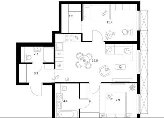 Продам двухкомнатную квартиру, 56.8 м2, Москва