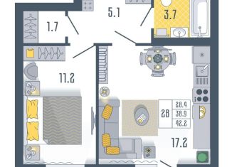 Продажа однокомнатной квартиры, 42.2 м2, Астраханская область, Моздокская улица, 40/1