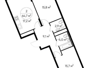 Продам 2-комнатную квартиру, 64.7 м2, деревня Рассказовка, деревня Рассказовка, 1