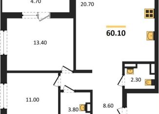 Продаю 2-комнатную квартиру, 60.1 м2, Новосибирск, Тайгинская улица, с3