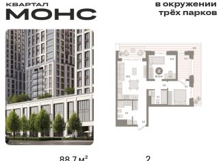 Двухкомнатная квартира на продажу, 88.7 м2, Москва