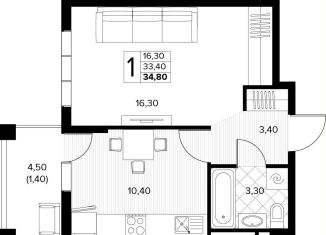 Продам однокомнатную квартиру, 34.8 м2, Краснодарский край