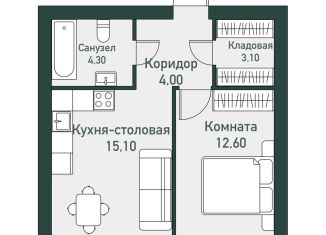 Однокомнатная квартира на продажу, 40.6 м2, посёлок Западный