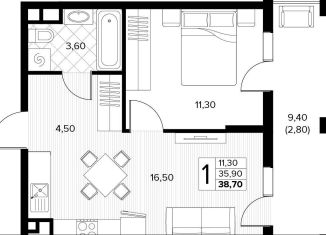 Продажа 1-комнатной квартиры, 38.7 м2, Краснодарский край