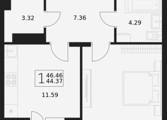 Продажа 1-комнатной квартиры, 46.5 м2, посёлок Путёвка