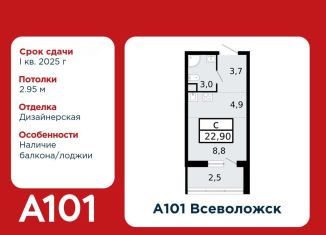 Продам квартиру студию, 22.9 м2, Ленинградская область, микрорайон Южный, 3.1