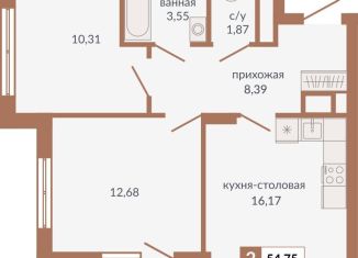 2-комнатная квартира на продажу, 54.8 м2, Свердловская область