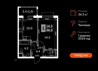 Продается 1-ком. квартира, 36.3 м2, посёлок Развилка, Римский проезд, 13