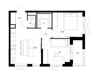 Продается 2-ком. квартира, 46.8 м2, Казань