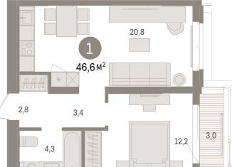 Продаю 1-комнатную квартиру, 46.6 м2, Тюмень, Ленинский округ