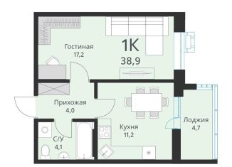 Продаю 1-комнатную квартиру, 36.5 м2, Новосибирск, улица Объединения, 28