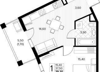 Продается 1-комнатная квартира, 39.2 м2, село Сукко