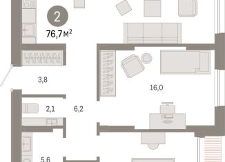 Продаю двухкомнатную квартиру, 76.7 м2, Тюмень