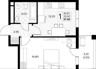 Продам 1-комнатную квартиру, 37.4 м2, Краснодарский край