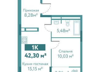 Продам однокомнатную квартиру, 42.3 м2, Тюмень, улица Павла Никольского, 10к1блок2, ЖК Акватория