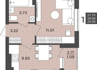 Продаю 1-ком. квартиру, 28.9 м2, Калининград, Интернациональная улица, 18, ЖК Белый Сад