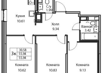 Продаю трехкомнатную квартиру, 55.2 м2, Санкт-Петербург, Ивинская улица, 19к2, метро Беговая