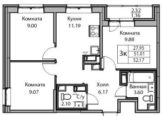 Продам трехкомнатную квартиру, 52.2 м2, Санкт-Петербург, Ивинская улица, 19к2, муниципальный округ Лахта-Ольгино