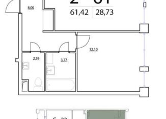 2-комнатная квартира на продажу, 61.7 м2, Санкт-Петербург, Планерная улица, 89, ЖК Нью Тайм