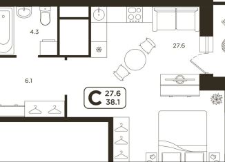 Продаю 1-комнатную квартиру, 38.7 м2, Тюмень, Центральный округ