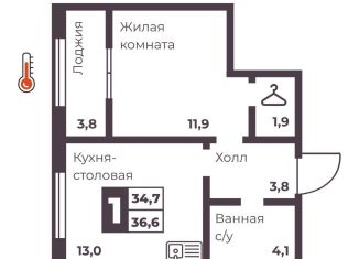 Продаю 1-комнатную квартиру, 34.7 м2, Челябинск, Тракторозаводский район