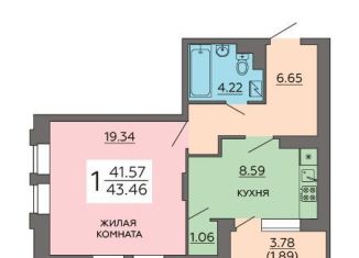1-комнатная квартира на продажу, 43.5 м2, Воронежская область