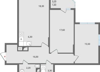 Продажа двухкомнатной квартиры, 47.1 м2, Липецк, ЖК Атмосфера